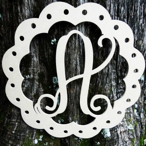 Large Wooden Monogram Letter, Wood Door Hanger, Framed Letter Monogram Letter, Scalloped W/ Ribbon Holes, Wood Monogram Wall Decor, Craft