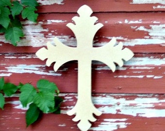 Unfinished MDF Wooden Cross #35, Fancy Decorative Craft Cross, Easter Home Decor DIY Art Craft, Christian Cross Shape, Flowery Cross