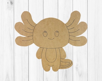 Big Eared Axolotl, Kids Shape Unfinished Wood Cutout, Paint By Line