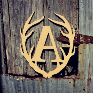 Deer Antler Monogram: Unfinished Wooden Letter, Hunting Decor