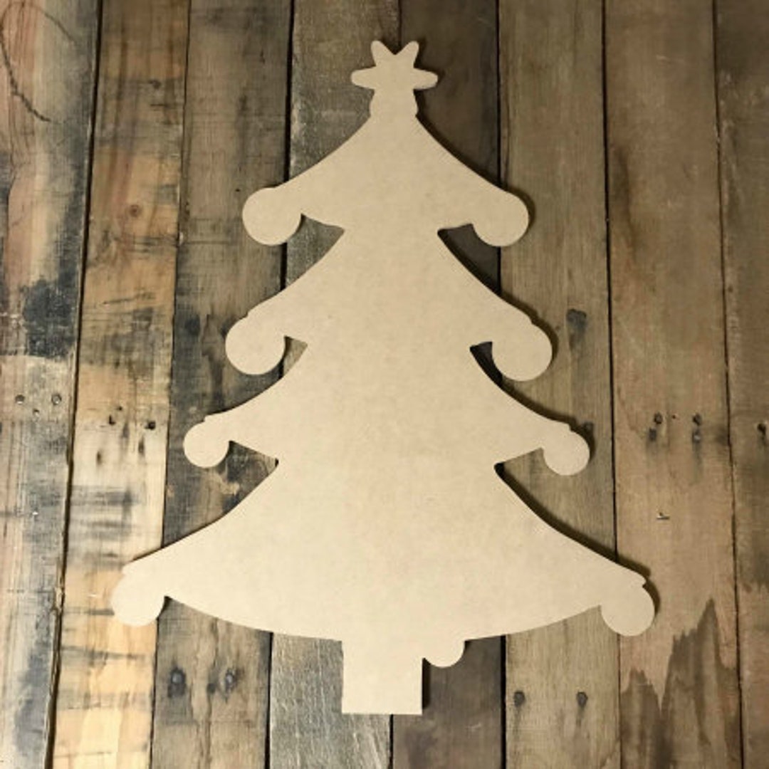 Wooden Christmas Tree With Ornaments Cutout, Unfinished Wooden