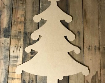 Wooden Christmas Tree with Ornaments Cutout, Unfinished Wooden Christmas Craft Shape, Wall Decor, DIY, Blank Holiday Tree cutout