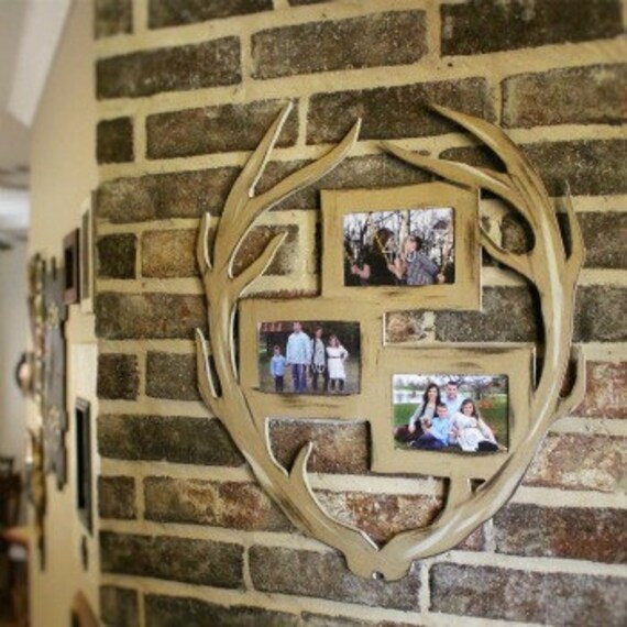 Deer Antler Triple Stack Picture Frame Wooden Finished Decor
