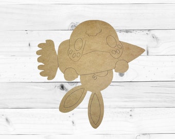 Upside down Bunny with Carrot, Easter Shape Unfinished Wood Cutout, Paint by Line