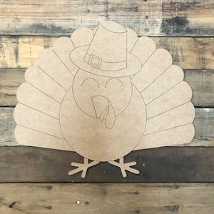 Turkey Unfinished Wooden Cutout, Paint by Line. Buy this Turkey Fall Décor Shape Now