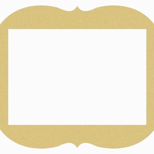 May include: A gold-colored, ornate picture frame with a scalloped edge. The frame is empty and ready for a photo or artwork.