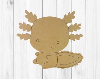 Axolotl, Kids Shape, Trending Cutout, Unfinished Wood Cutout, Paint By Line BAC