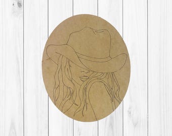 Cowgirl MDF Wood Cutout: DIY Paint By Line Craft