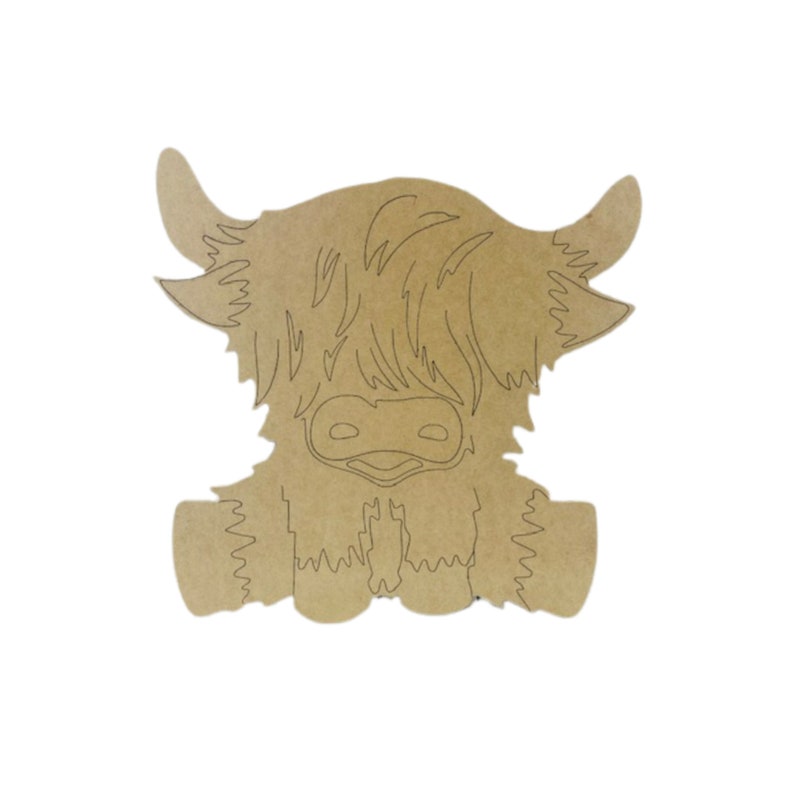 Sitting Highland Cow, Paint By Line, DIY Craft Art, Unfinished Craft, BAC image 2