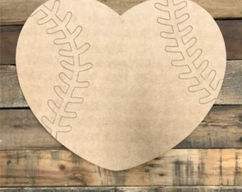 Baseball Heart: Unfinished Wooden Craft, DIY Paintable Art