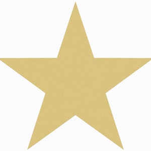 May include: A single, five-pointed star in a light gold color. The star is centered on a white background. The star's shape is symmetrical, with sharp, defined points. The overall design is simple and clean.