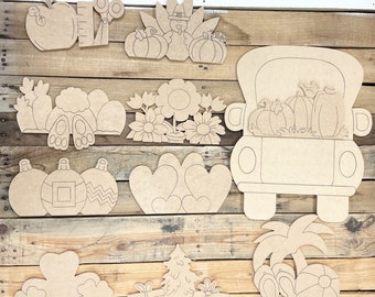 Seasonal Truck Kit: Unfinished Wood Craft, Interchangeable Door Decor