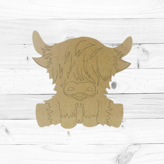 Sitting Highland Cow, Paint By Line, DIY Craft Art, Unfinished Craft, BAC