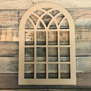Wooden Cathedral Window Decor, Unfinished Wood Frame Window Arch Craft, Farmhouse, Wall Decor, Paintable Decorative Wall Hanger, Blank DIY