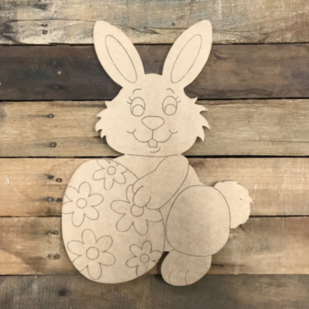 Easter Bunny With Egg DIY, Paint by Line, Unfinished Wood Cutout
