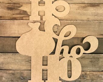 Wooden Christmas Ho Ho Ho, Wood Christmas Word, Holiday Decor, Wooden Cutout, Wooden Santa Shape Phrase, Christmas Cutouts, DIY Wood Craft