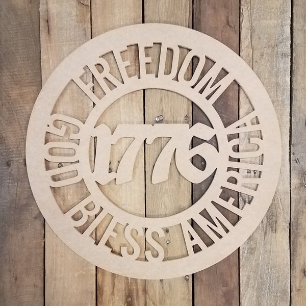 Freedom Circle God Bless America Unfinished DIY Art Craft Shape, Independence Day Memorial Day Decor Project, National Pride Cutout Shape