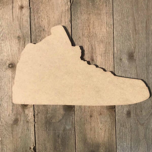 Basketball Sneaker Wooden Unfinished, Shape, Paintable, Sports Apparel Shape, High Top Sneakers, Basketball Shoes Cutout, BBall Kicks