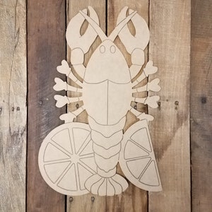 Crawfish Boil Crawfish With Lemon, Louisiana Seafood Wood Cutout, Shape, Crayfish Paint by Line, Engraved DIY Paintable Craft Shape