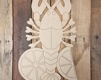 Crawfish Boil Crawfish With Lemon, Louisiana Seafood Wood Cutout, Shape, Crayfish Paint by Line, Engraved DIY Paintable Craft Shape