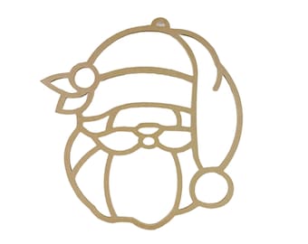 Santa Ornament Outline, Christmas Shape, Unfinished Wood Craft Shape, Paintable Wooden MDF, BAC