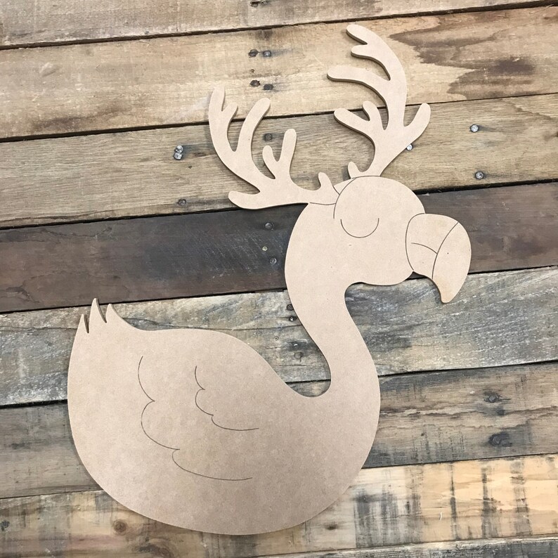 Paint by Line Flamingo with Antlers Unfinished Wooden Craft