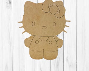 Hello Kity, Kids Shape Unfinished Wood Cutout, Paint By Line, BAC