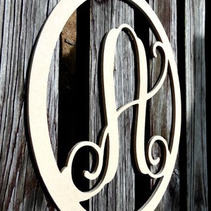 Small Wood Monogram Letter, Door Hanger, Framed Letter, Wooden, Oval, Oblong Initial, Vine Letter in Oval Frame, Any Letter Available, image 1