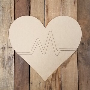 Heart with EKG Line: Unfinished MDF Craft Shape