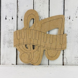 Keys and Music Notes, Music Shape Unfinished Wood Cutout, Paint by Line