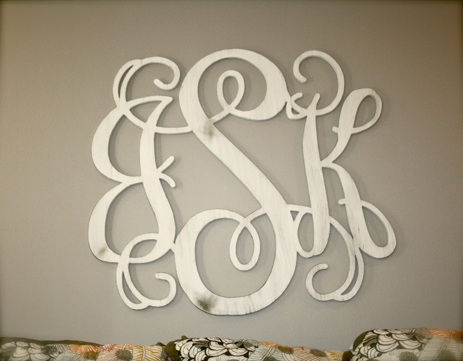 Unfinished Wooden 3 Letter Vine Custom Monogram Personalized, Wood Mo…