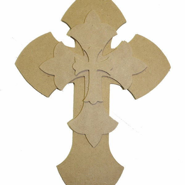 Unfinished Layered Stackable Set Cross Paintable Cutouts 9.5''ST11, DIY Art Craft VBS Decorative Cross, Christian Home Decor Project Cross