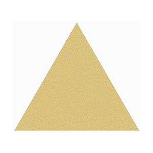 May include: A solid, light-yellow triangle shape against a white background. The triangle is equilateral, with all sides and angles equal. The color is a muted, warm tone, and the edges are clean and well-defined.