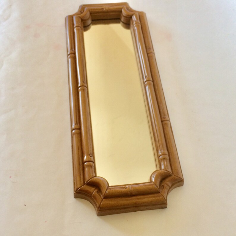 Vintage Tiki Mirror Narrow Wall Classic Hawaiian Decor Faux Wood Rantan Bamboo Light Weight