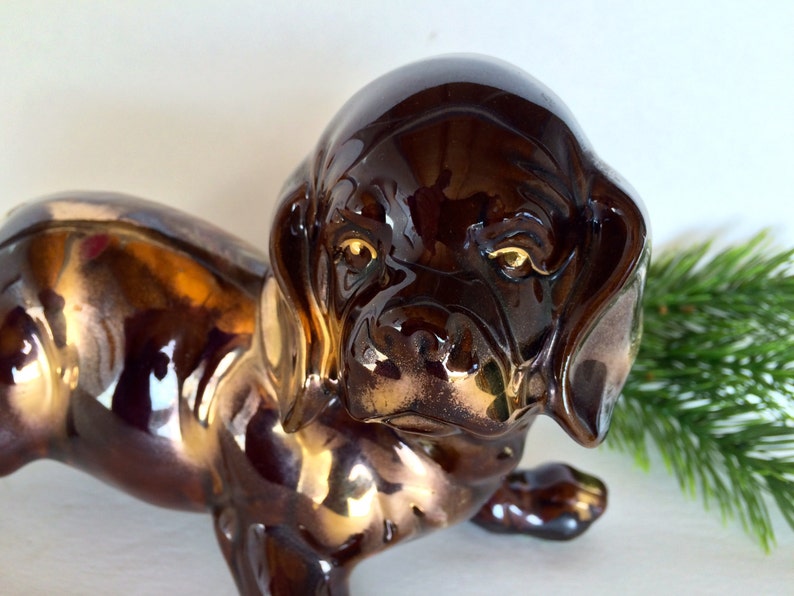 Vintage Dog Figurine Brown Gold Drip Glaze Puppy Dog Forever Etsy