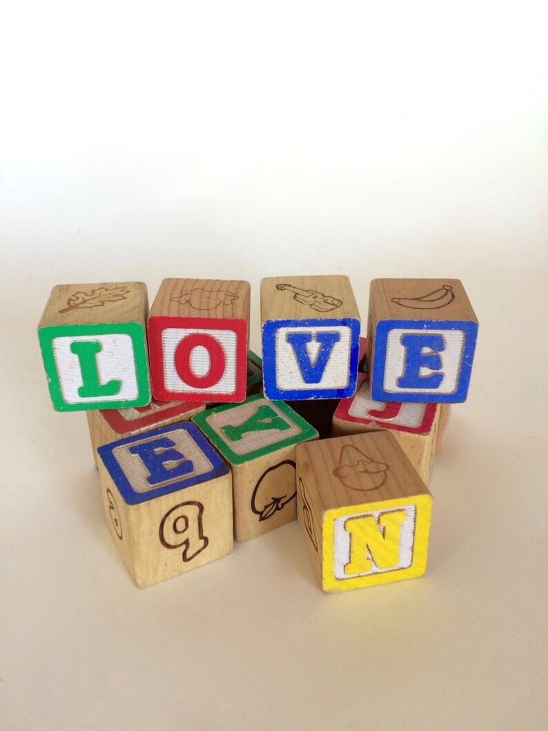 Vintage Wooden Alphabet Blocks Baby Toys Image 0