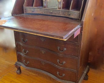 Antique Drop Leaf Dresser Bureau Secretary Desk Traditional Americana Farmhouse Dresser Desk 4 Drawer Secretary DeskWooden Drop Leaf Desk