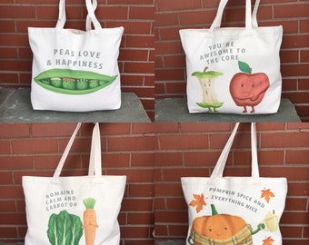 Yogi Gift - Canvas Grocery Bag - Peas & Love - Zen Quote - Bolsa de compras reutilizable - Tote Bag - Farmers Market Tote - Lona de algodón natural