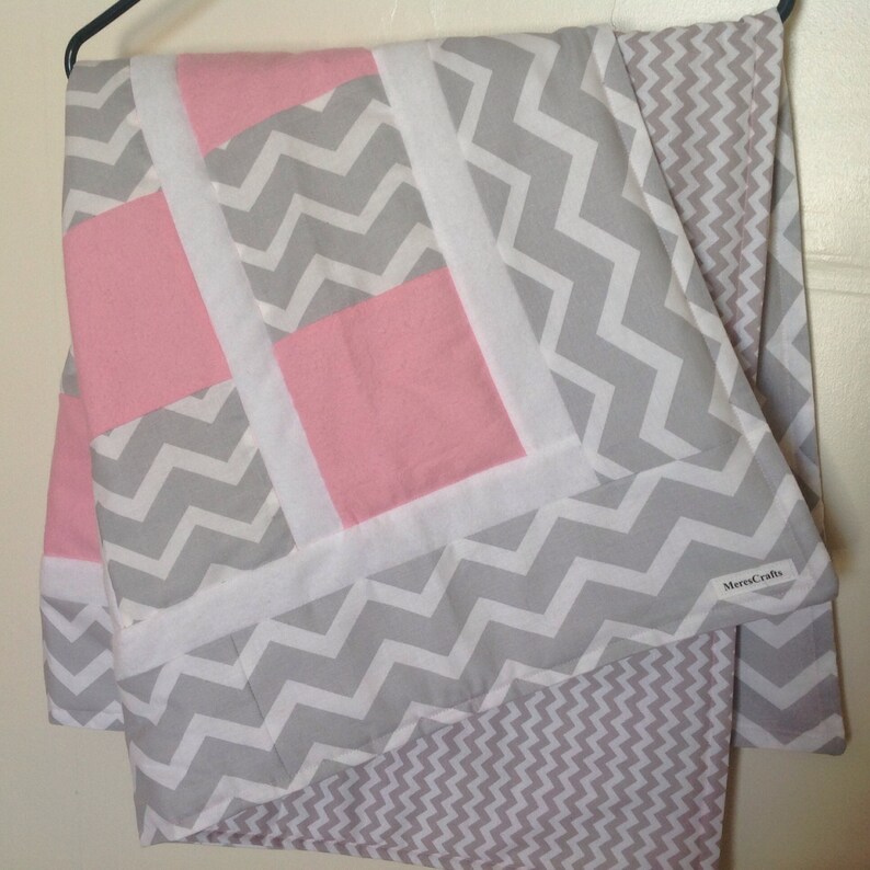 Baby Girl Quilt in Pink & Gray Chevron Etsy
