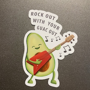 Rock Out with You’re Guac Out Magnet - Refrigerator Magnet - Kitchen Decor - Dad Joke - Food Pun Magnet - Decorative Magnet - Pun Magnet