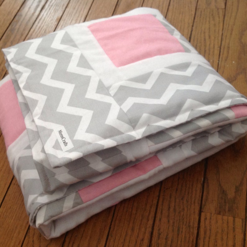 Baby Girl Quilt in Pink & Gray Chevron Etsy