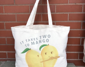Katoenen boodschappentas - It Takes Two to Mango - herbruikbare canvas boodschappentas - Farmers Market Tote - grappige canvas draagtas
