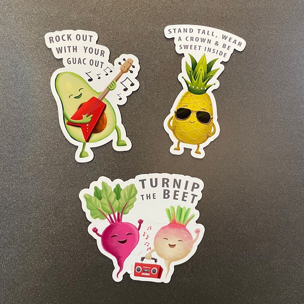 Set of 3 -Refrigerator Magnets - Dietician Gift -Pineapple Decor -Kitchen Decor - Funny Magnet -Cute Magnets -Veggie Magnet - Fridge Decor