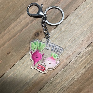 Turnip the Beet Keychain - Turnip Keychain - Funny Keychain - Charm - Fun Charm - Gift for Dietician - Nutritionist Present - Veggie Charm