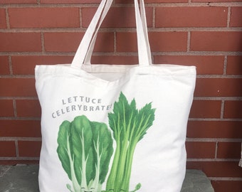 Lettuce Celerybrate Tote - Grocery Bag - Graduation Gift - Funny Gift Bag - Tote Bag - Cotton Canvas Bag - Yoga Teacher Gift