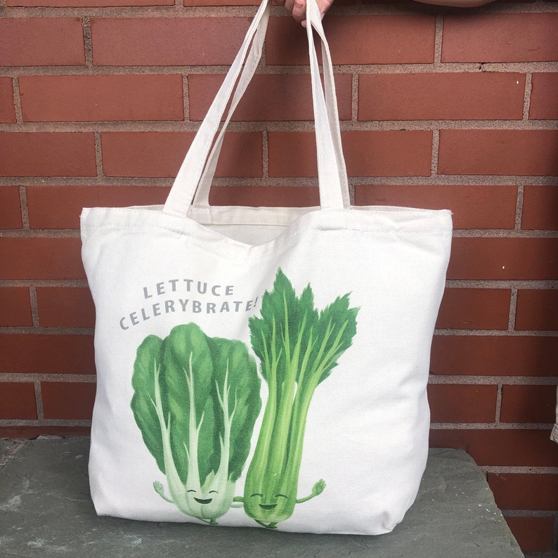 Lettuce Celerybrate Tote Grocery Bag Graduation Gift Funny Gift Bag Tote Bag Cotton Canvas Bag Yoga Teacher Gift image 1