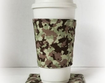 Olive Green Camo Neoprene Coffee Sleeve HolderCooler Perfect for HTV Personalization Vinyl Blanks