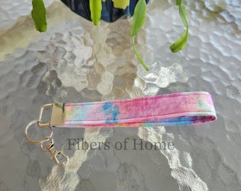 Pretty in Pink Splash Wristlet Keychain, Key Fob Wristlet, Keychain Wristlet Lanyard, Wristlet Pull