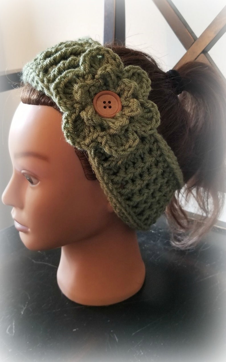 Cowl Accessories Gifts Warm Ear Warmer,Ski Headband Sage Adult Ladies Crocheted Versatile Ear Warmer with removable flower accent