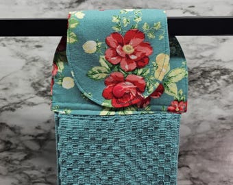 Pioneer Woman Vintage Floral Turquoise Hanging Kitchen Towel Oven hanging towel Snap closure. Kitchen, Bathroom, Grill area